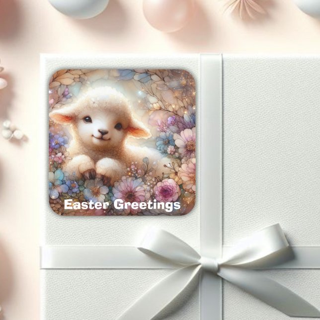 Cute Lamb Easter Greetings Floral Sticker (Creator Uploaded)