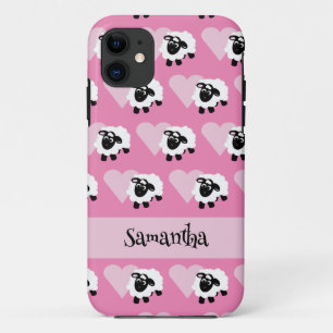 Cute Lamb Girly Pink Heart Name iPhone 11 Case