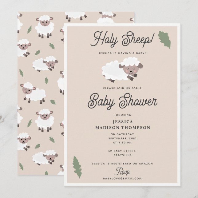 Cute Lamb Holy Sheep Funny Baby Shower Invitation (Front/Back)