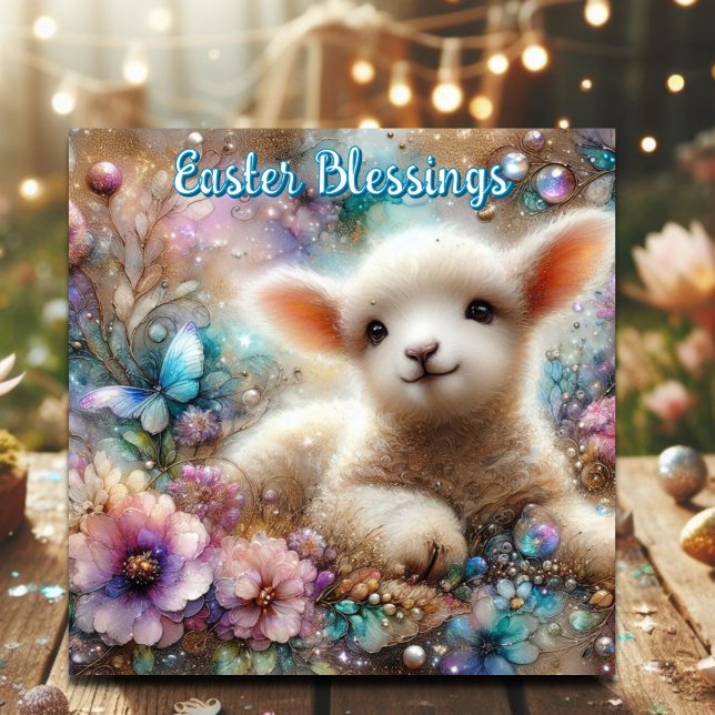 Cute Lamb Jesus Resurrection Easter Blessing   Holiday Card (Creator Uploaded)