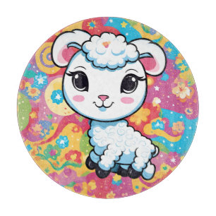 Cute lamb on a colourful background cutting board