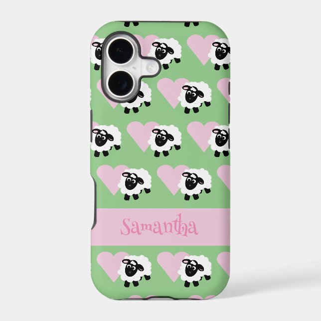 Cute Lamb Pink Heart Pattern Green (Back)