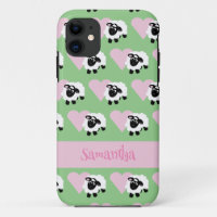 Cute Lamb Pink Heart Pattern Green