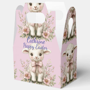 Cute Lamb Pink Ribbon Spring Flowers Favour Box