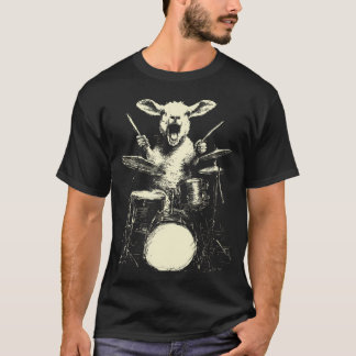 Cute Lamb Playing Drums Funny Music Animal Drummer T-Shirt