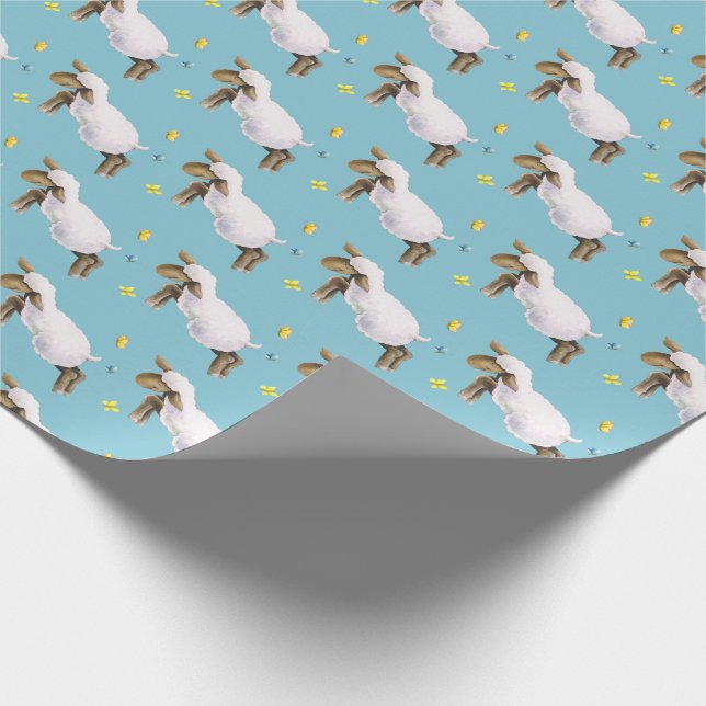 Cute lamb skipping whimsy watercolor art pattern wrapping paper (Corner)