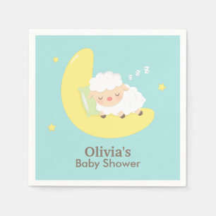 Cute Lamb Sleeping On The Moon Baby Shower Napkin