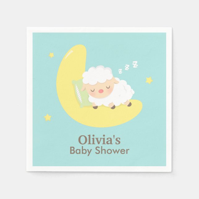 Cute Lamb Sleeping On The Moon Baby Shower Napkin (Front)