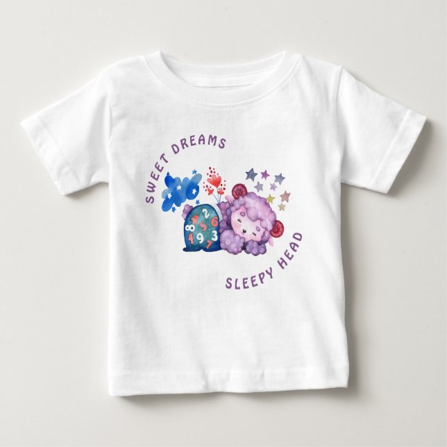 Cute Lamb Sweet Dreams Sleepy Head Newborn  Baby T-Shirt (Front)