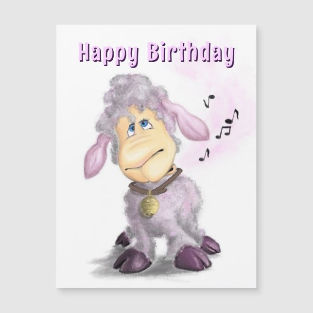 Cute Lamb with Bell Birthday Magnetic Card (Front)