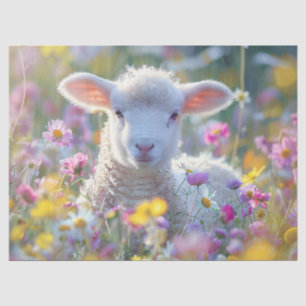 Cute Lamb with Colourful Wildflowers Decoupage Tissue Paper