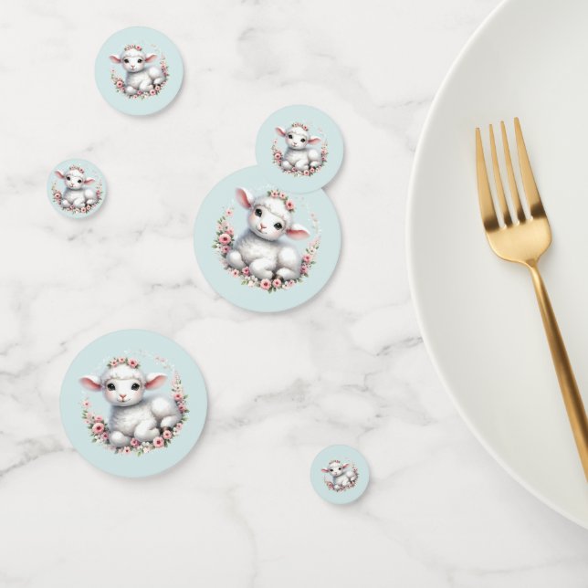 Cute Lamb with Floral Crown Illustration Confetti (Group)
