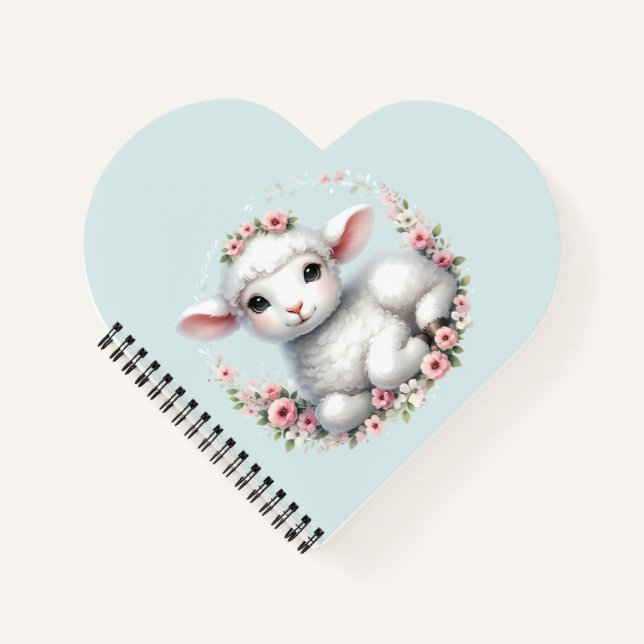 Cute Lamb with Floral Crown Illustration Notebook (Front)