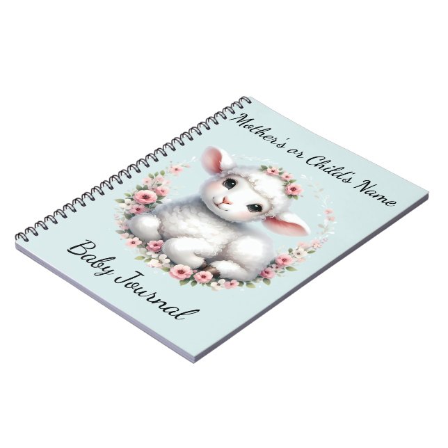 Cute Lamb with Floral Crown Illustration Notebook (Left Side)