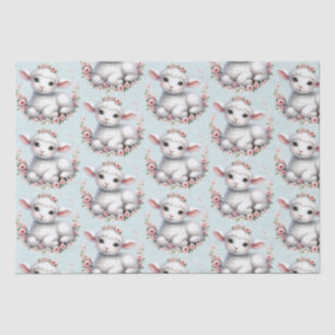 Cute Lamb with Floral Crown Illustration Tissue Paper