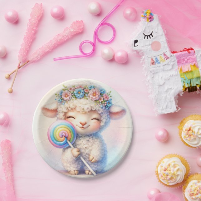 Cute Lamb with Lollipop - Fantasy Nursery Paper Plate (Party)
