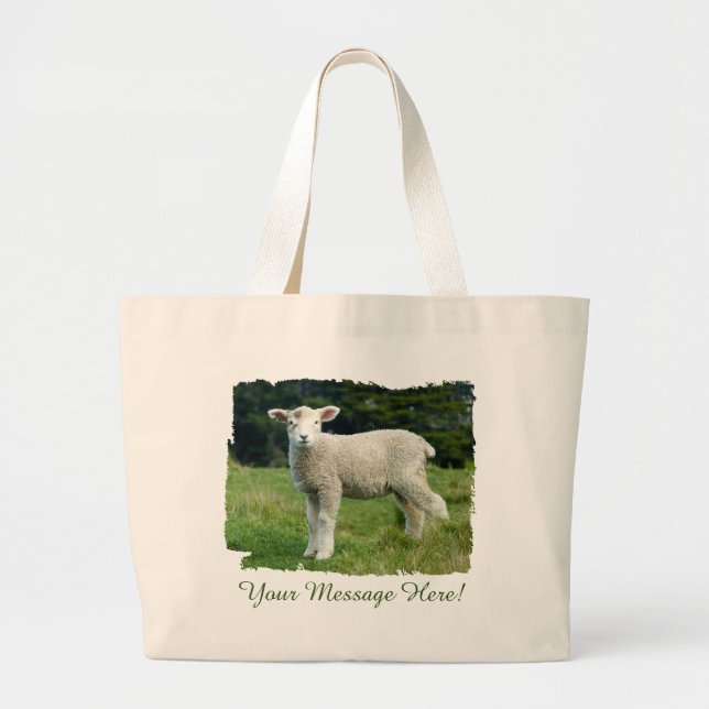 Cute Lamb with Muddy Face in Meadow Personalizable Large Tote Bag (Front)