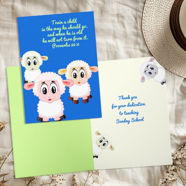 Cute Lambs Teacher Sunday School Babysitter Thank You Card (Creator Uploaded)
