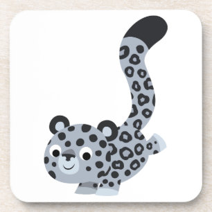 Cute Landing Cartoon Snow Leopard Coasters Set