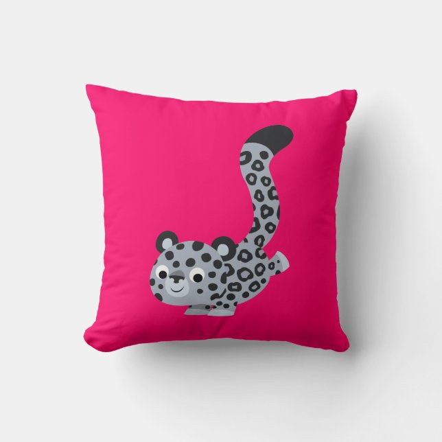 Cute Landing Snow Leopard Pillow (Front)