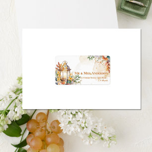 Cute Lantern Yellow Floral Fall Wedding Address Label