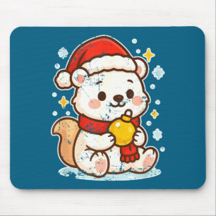 Cute Lar Bear Winter With Santa Hat Mouse Pad