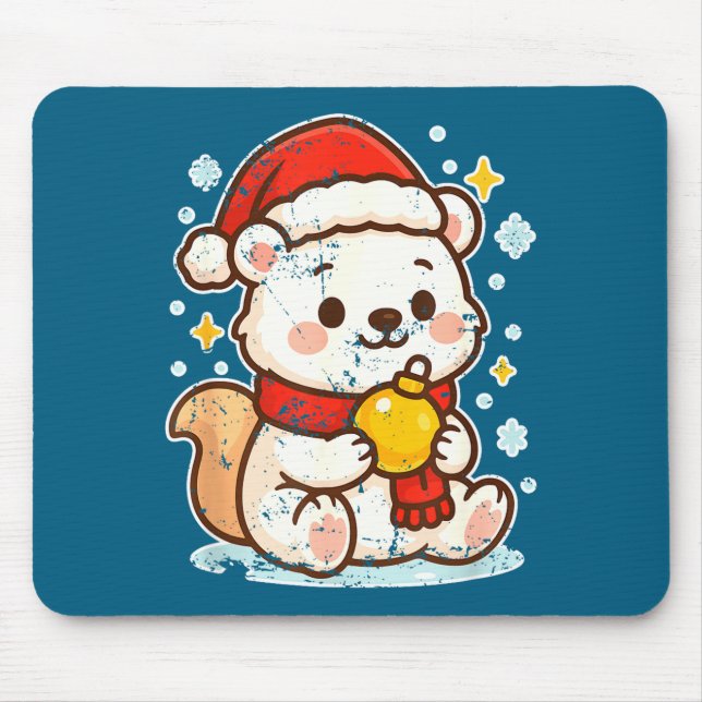 Cute Lar Bear Winter With Santa Hat  Mouse Pad (Front)