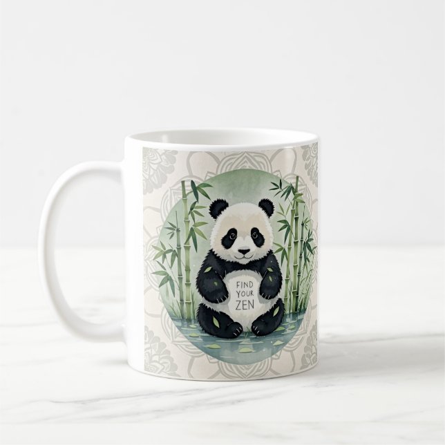 Cute Large Chubby panda sitting in a lotus pose  Coffee Mug (Left)