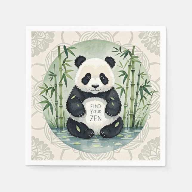 Cute Large Chubby panda sitting in a lotus pose  Napkin (Front)