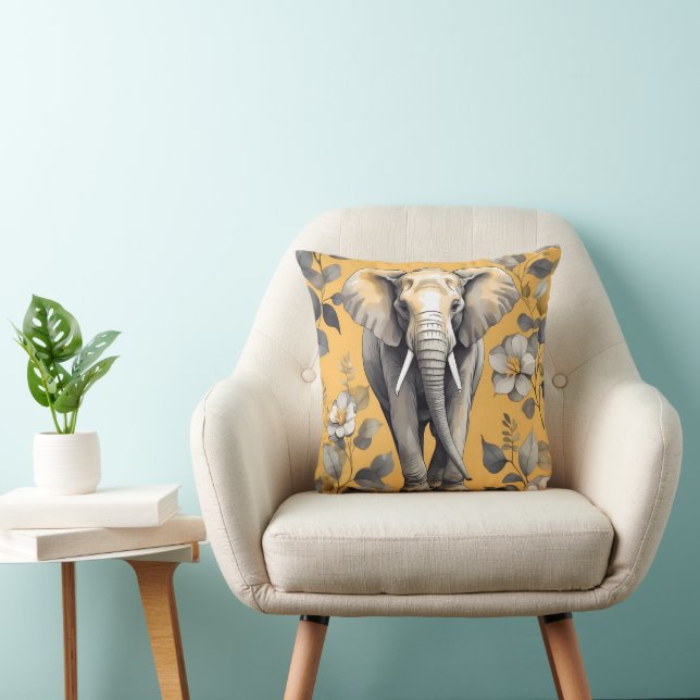 Cute Large Elephant Walking over Yellow Daisies Cushion (Chair)