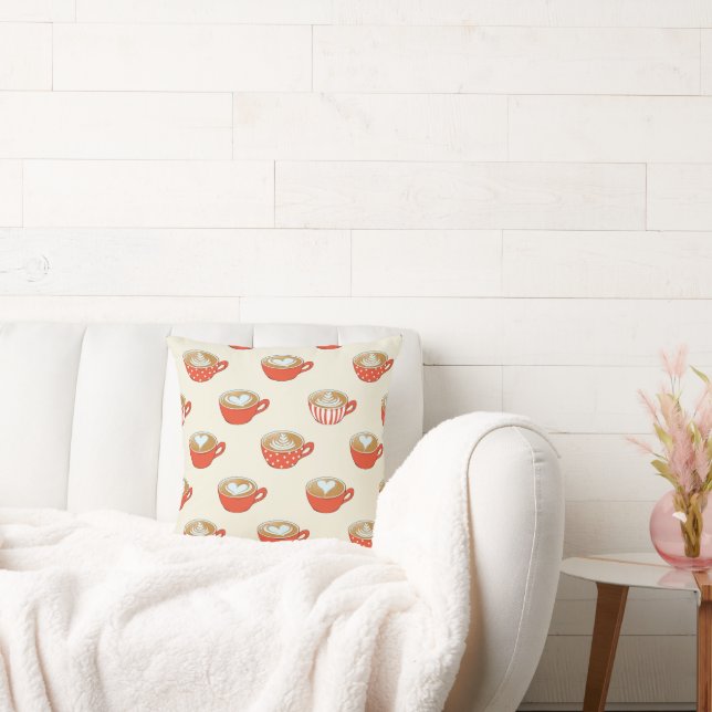 Cute Latte Art in Red Coffee Mugs Pattern Cushion (Couch)