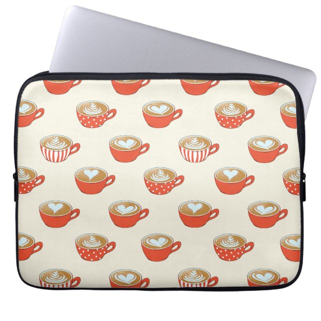 Cute Latte Art in Red Coffee Mugs Pattern Laptop Sleeve (Front)
