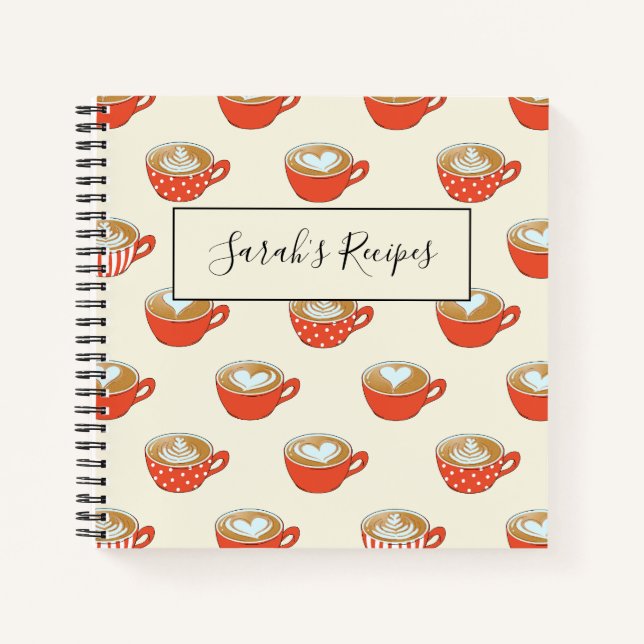 Cute Latte Art in Red Coffee Mugs Pattern Notebook (Front)