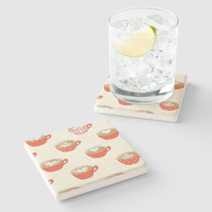 Cute Latte Art in Red Coffee Mugs Pattern Stone Coaster