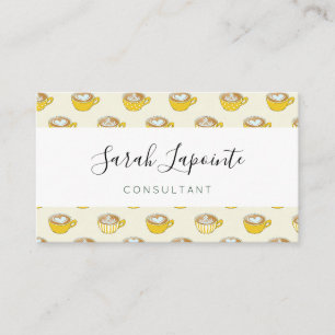 Cute Latte Art in Yellow Coffee Mugs Pattern Business Card