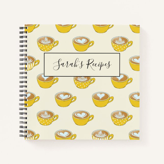 Cute Latte Art in Yellow Coffee Mugs Pattern Notebook (Front)
