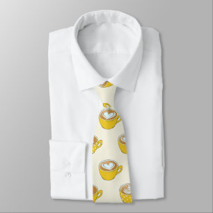 Cute Latte Art in Yellow Coffee Mugs Pattern Tie