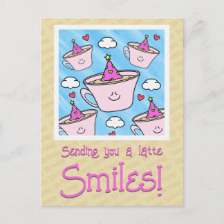 Cute Latte Smiles Coffee Lover Happy Birthday  Postcard