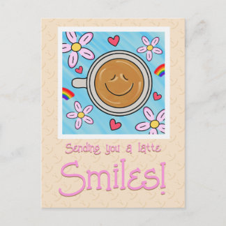 Cute Latte Smiles Thinking Of You Postcard