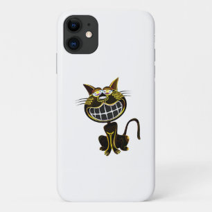 CUTE LAUGHING BLACK AND BRIGHT YELLOW CAT iPhone 11 CASE