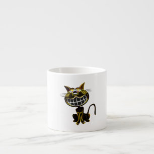 CUTE LAUGHING BLACK AND BRIGHT YELLOW CAT ESPRESSO CUP