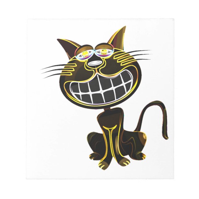 CUTE LAUGHING BLACK AND BRIGHT YELLOW CAT NOTEPAD (Front)