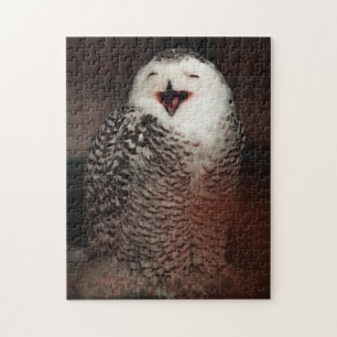 Cute Laughing Black and White Owl Jigsaw Puzzle