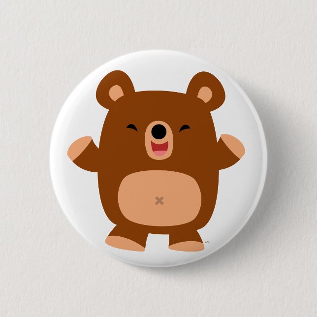 Cute Laughing Cartoon Bear button badge (Front)