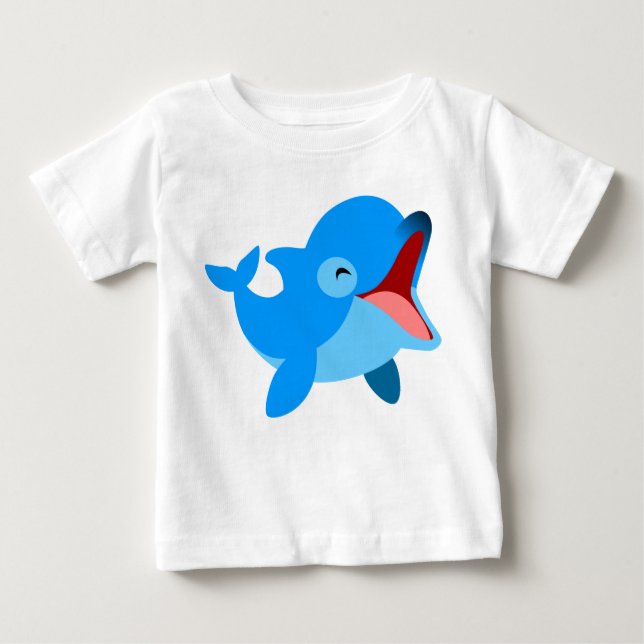Cute Laughing Cartoon Dolphin Baby T-Shirt (Front)