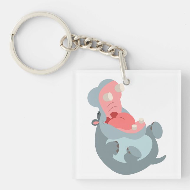 Cute Laughing Cartoon Hippo Acrylic Keychain (Front)