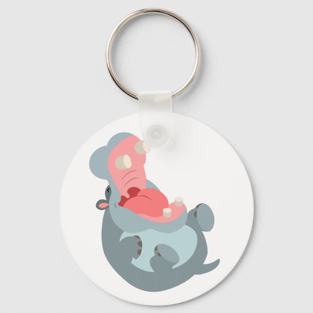 Cute Laughing Cartoon Hippo Keychain (Front)