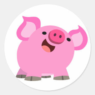 Cute Laughing Cartoon Pig Classic Round Sticker