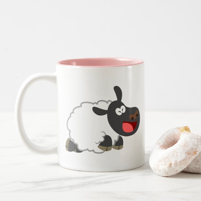Cute Laughing Cartoon Sheep Mug (With Donut)