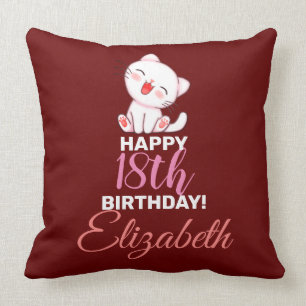 Cute Laughing Cat Happy 18th Birthday Cushion
